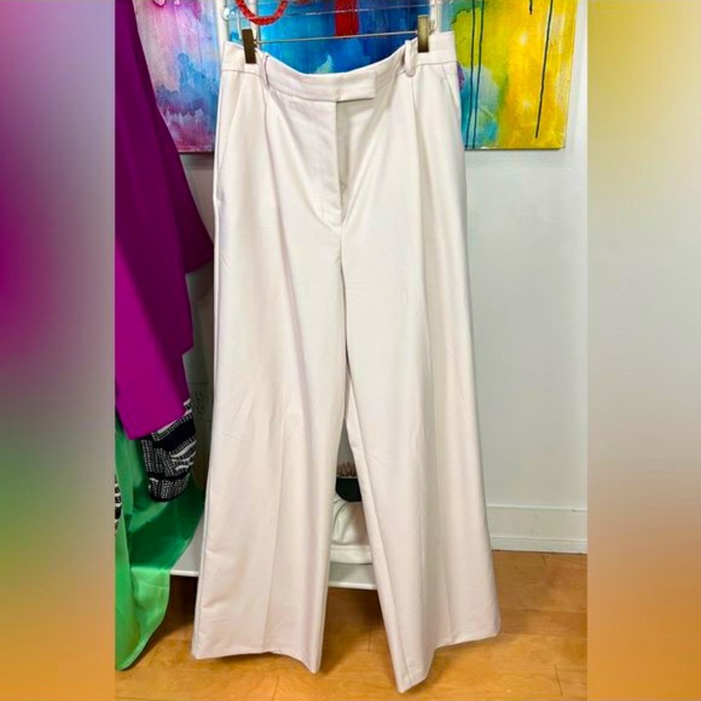 French Linen Wide Leg Palazzo Pants Lined Women White Pants Classic Straight Leg